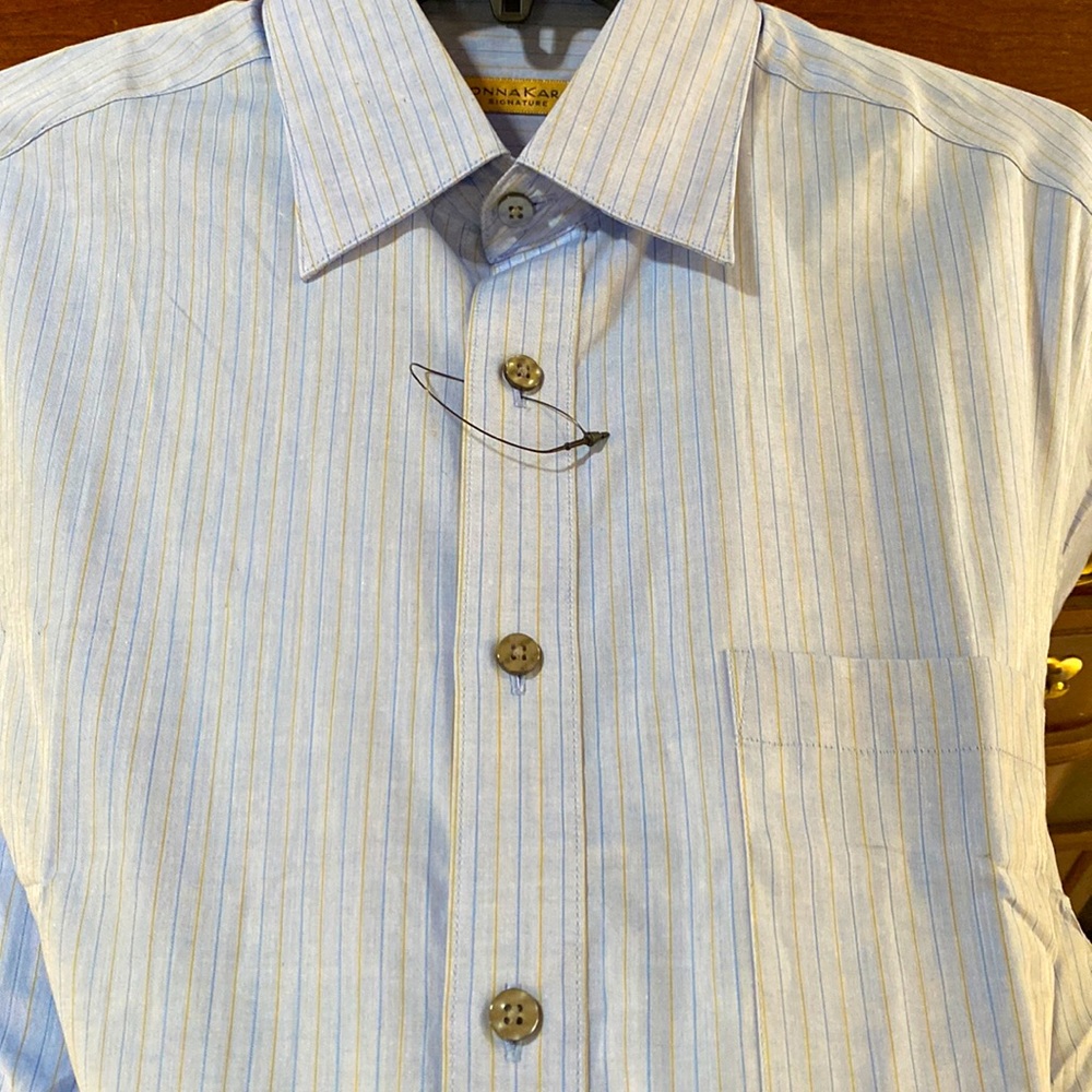 Donna Karan signature button down shirt sz 15 1/2 34-35 blue striped new no tag